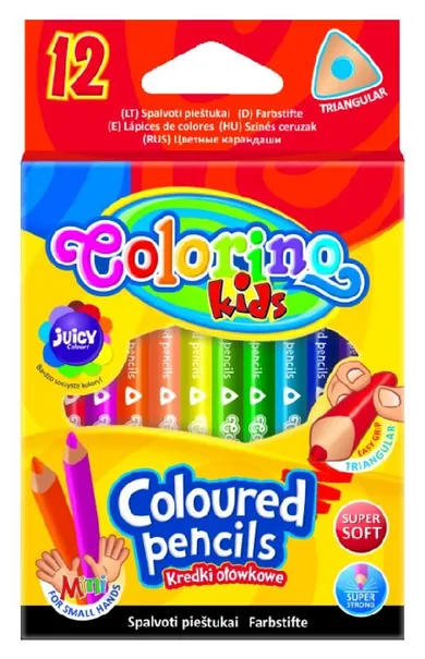 Colorino, kredki ołówkowe, trójkątne, 8,9 cm, 12 kolorów