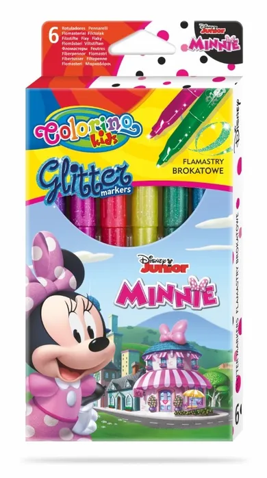Colorino, Myszka Minnie, flamastry brokatowe, metaliczne, 6 kolorów