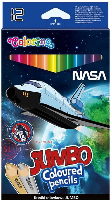 Colorino, NASA, kredki ołówkowe, trójkątne, Jumbo, 12 kolorów