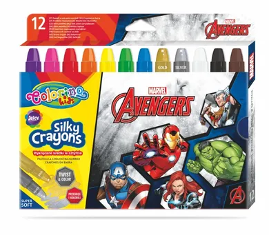 Colorino, The Avengers, wykręcane żelowe kredki w sztyfcie, 12 kolorów
