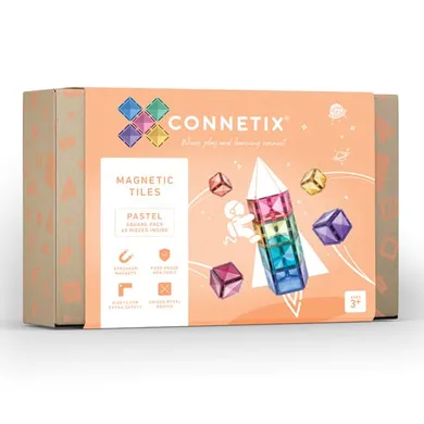 Connetix, Pastel Square Pack, klocki magnetyczne, 40 elementów