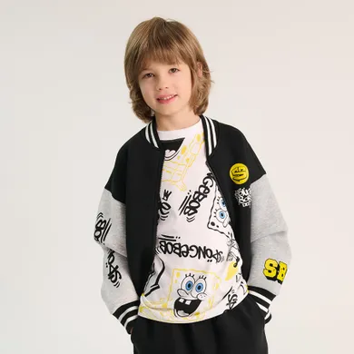 Cool Club, Bluza bejsbolówka chłopięca, rozpinana, czarna, SpongeBob