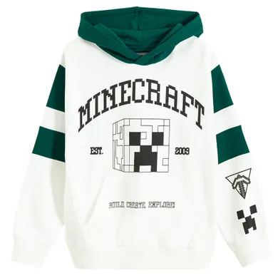 Cool Club, Bluza chłopięca z kapturem, biała, Minecraft