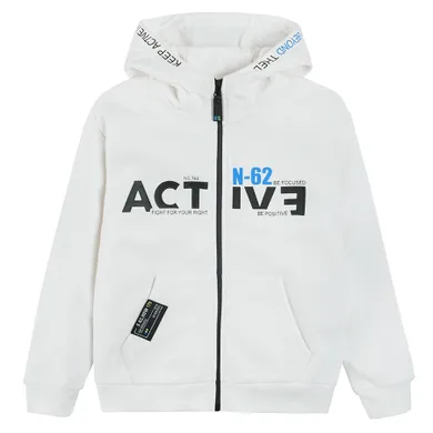 Cool Club, Bluza chłopięca z kapturem, rozpinana, biała