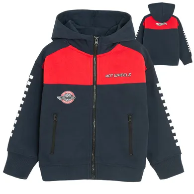 Cool Club, Bluza chłopięca z kapturem, rozpinana, niebiesko-czerwona, Hot Wheels