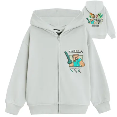 Cool Club, Bluza chłopięca z kapturem, rozpinana, szara, Minecraft