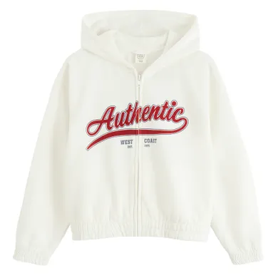 Cool Club, Bluza dziewczęca z kapturem, rozpinana, biała