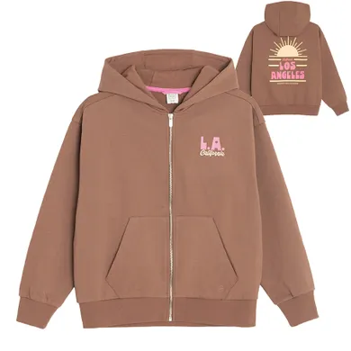 Cool Club, Bluza dziewczęca z kapturem, rozpinana, brązowa