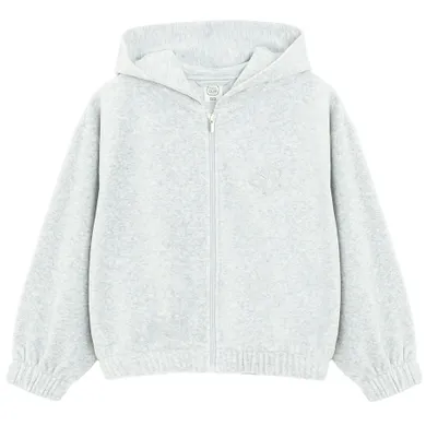 Cool Club, Bluza dziewczęca z kapturem, rozpinana, welurowa, szara