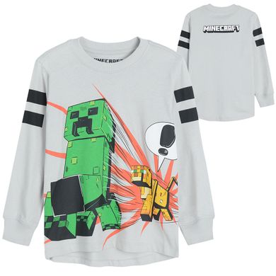 Cool Club, Bluzka chłopięca z długim rękawem, jasnoszara, Minecraft