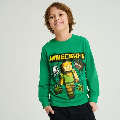 Cool Club, Bluzka chłopięca z długim rękawem, zielona, Minecraft