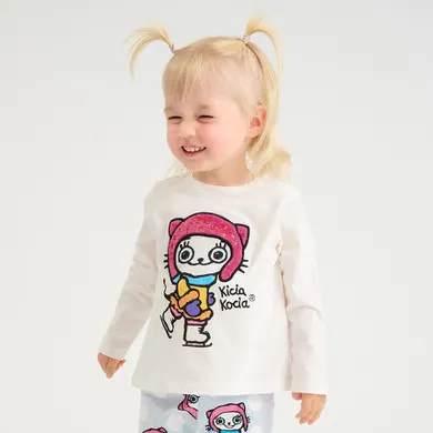 Cool Club, Bluzka dziewczęca z długim rękawem, biała, Kicia Kocia