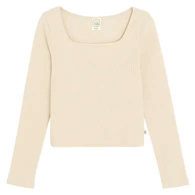 Cool Club, Bluzka dziewczęca z długim rękawem, crop top, prążkowana, beżowa