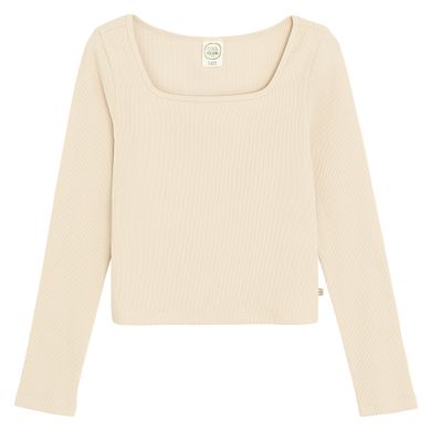 Cool Club, Bluzka dziewczęca z długim rękawem, crop top, prążkowana, beżowa