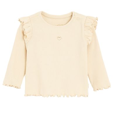 Cool Club, Bluzka dziewczęca z długim rękawem, prążkowana, beżowa