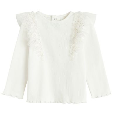 Cool Club, Bluzka dziewczęca z długim rękawem, prążkowana, biała