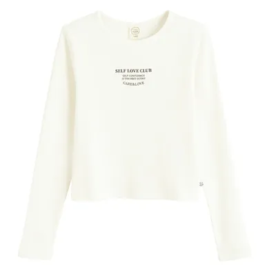 Cool Club, Bluzka dziewczęca z długim rękawem, prążkowana, biała