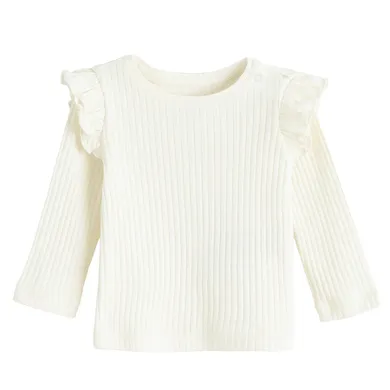 Cool Club, Bluzka dziewczęca z długim rękawem, prążkowana, biała