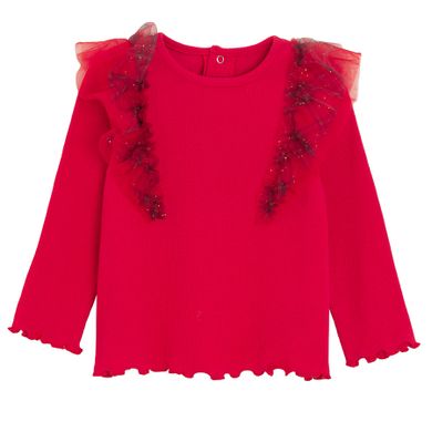 Cool Club, Bluzka dziewczęca z długim rękawem, prążkowana, czerwona