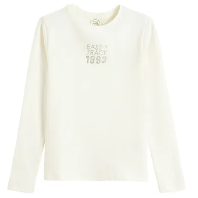 Cool Club, Bluzka dziewczęca z długim rękawem, prążkowana, ecru