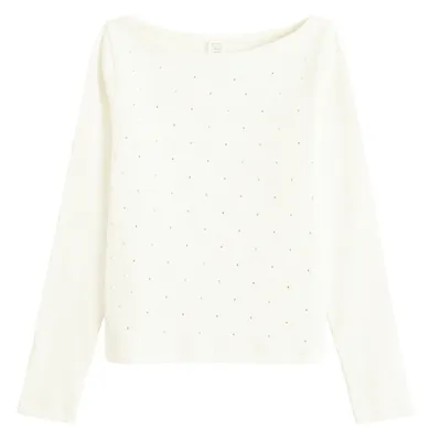 Cool Club, Bluzka dziewczęca z długim rękawem, prążkowana, ecru