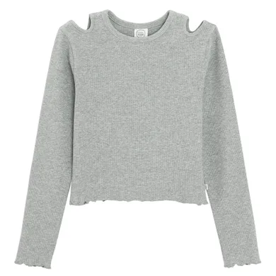 Cool Club, Bluzka dziewczęca z długim rękawem, prążkowana, szara