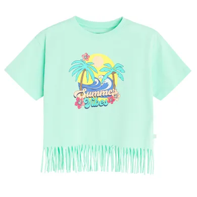 Cool Club, Bluzka dziewczęca z krótkim rękawem, crop top, turkusowa