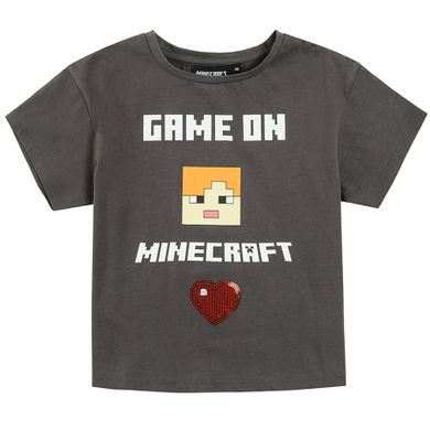 Cool Club, Bluzka dziewczęca z krótkim rękawem, grafitowa, Minecraft