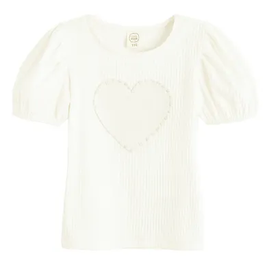 Cool Club, Bluzka dziewczęca z krótkim rękawem, prążkowana, biała