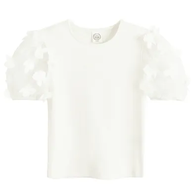 Cool Club, Bluzka dziewczęca z krótkim rękawem, prążkowana, biała