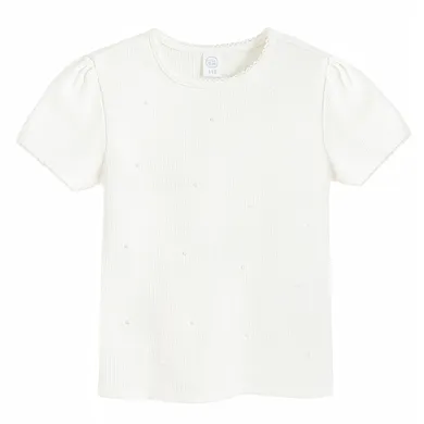 Cool Club, Bluzka dziewczęca z krótkim rękawem, prążkowana, biała