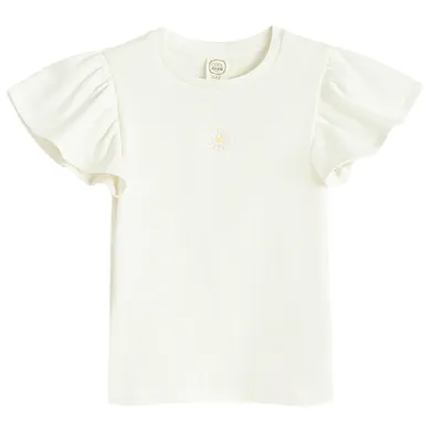 Cool Club, Bluzka dziewczęca z krótkim rękawem, prążkowana, prążkowana, biała