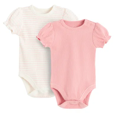 Cool Club, Body dziewczęce z krótkim rękawem, prążkowane, różowe, zestaw, 2 szt.