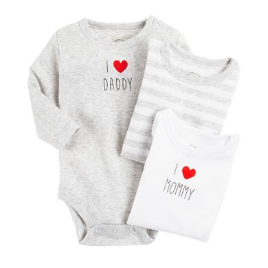 Cool Club, Body niemowlęce z długim rękawem, I love mommy, I love daddy, zestaw, 3 szt.