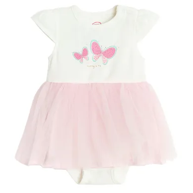 Cool Club, Body sukienka dziewczęce z krótkim rękawem, biało-różowe