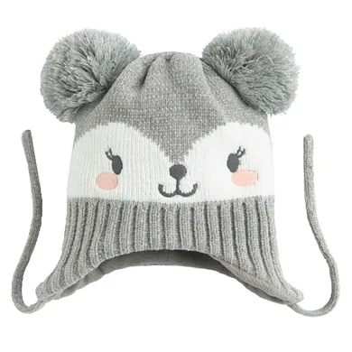Cool Club, Czapka dziewczęca z pomponami, wiązana, szara