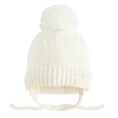 Cool Club, Czapka dziewczęca z pomponem, wiązana, biała