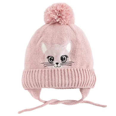 Cool Club, Czapka dziewczęca z pomponem, wiązana, różowa