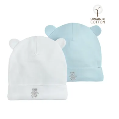 Cool Club, Czapka niemowlęca, bawełna organiczna, biała, niebieska, zestaw, 2 szt.