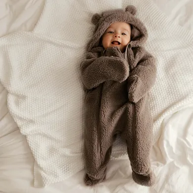 Cool Club, Kombinezon przejściowy niemowlęcy z kapturem, ocieplany, brązowy