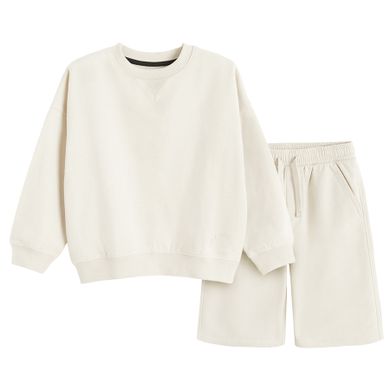 Cool Club, Komplet chłopięcy, Bluza ocieplana, Szorty, beżowy