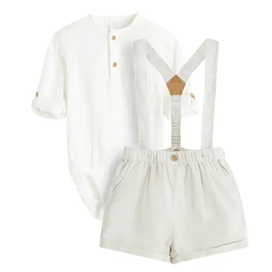 Cool Club, Komplet chłopięcy, Body muślinowe z długim rękawem, Szorty, Szelki, mix