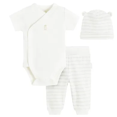 Cool Club, Komplet chłopięcy, Body z krótkim rękawem, Półśpiochy, Czapka, biały