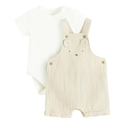 Cool Club, Komplet chłopięcy, Body z krótkim rękawem, Szorty ogrodniczki, muślinowe, mix