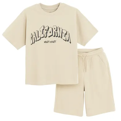 Cool Club, Komplet chłopięcy, T-shirt, Szorty, beżowy