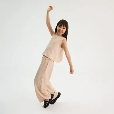 Cool Club, Komplet dziewczęcy, Bluzka bez rękawów, Spodnie materiałowe, wide, beżowy