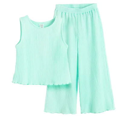 Cool Club, Komplet dziewczęcy, Bluzka bez rękawów, Spodnie materiałowe, wide, turkusowy