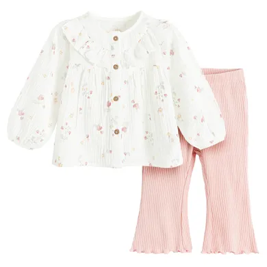 Cool Club, Komplet dziewczęcy, Bluzka muślinowa z długim rękawem, Jegginsy, prążkowane, mix
