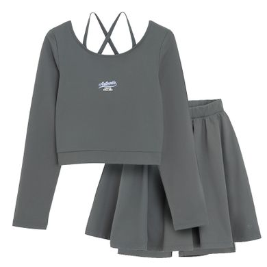 Cool Club, Komplet dziewczęcy, Bluzka z długim rękawem, crop top, Spódnica tenisowa z szortami, szary