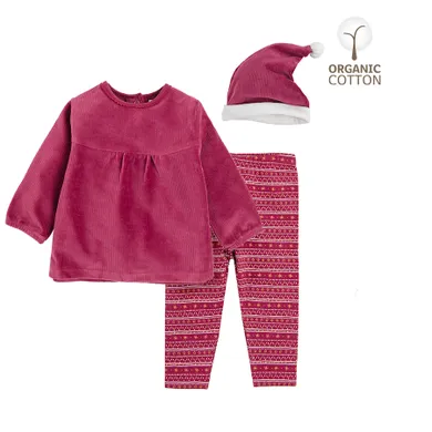 Cool Club, Komplet dziewczęcy, Bluzka z długim rękawem, Legginsy, Czapka, bawełna organiczna, bordowy